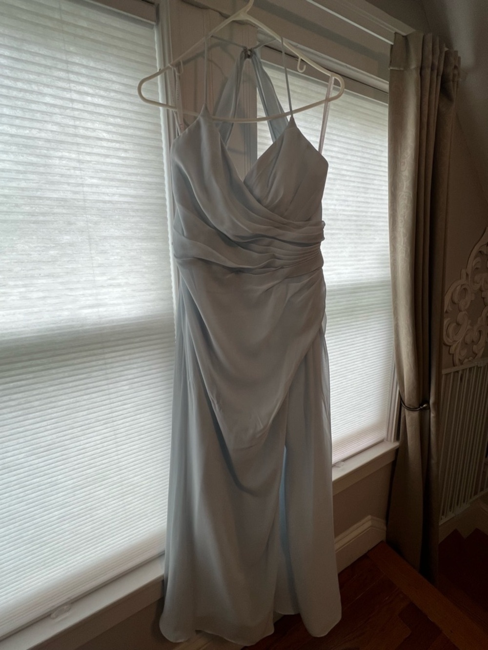 Hayley Paige Occasions One-Shoulder Draped Evening Dress  Oasis Blue 5955